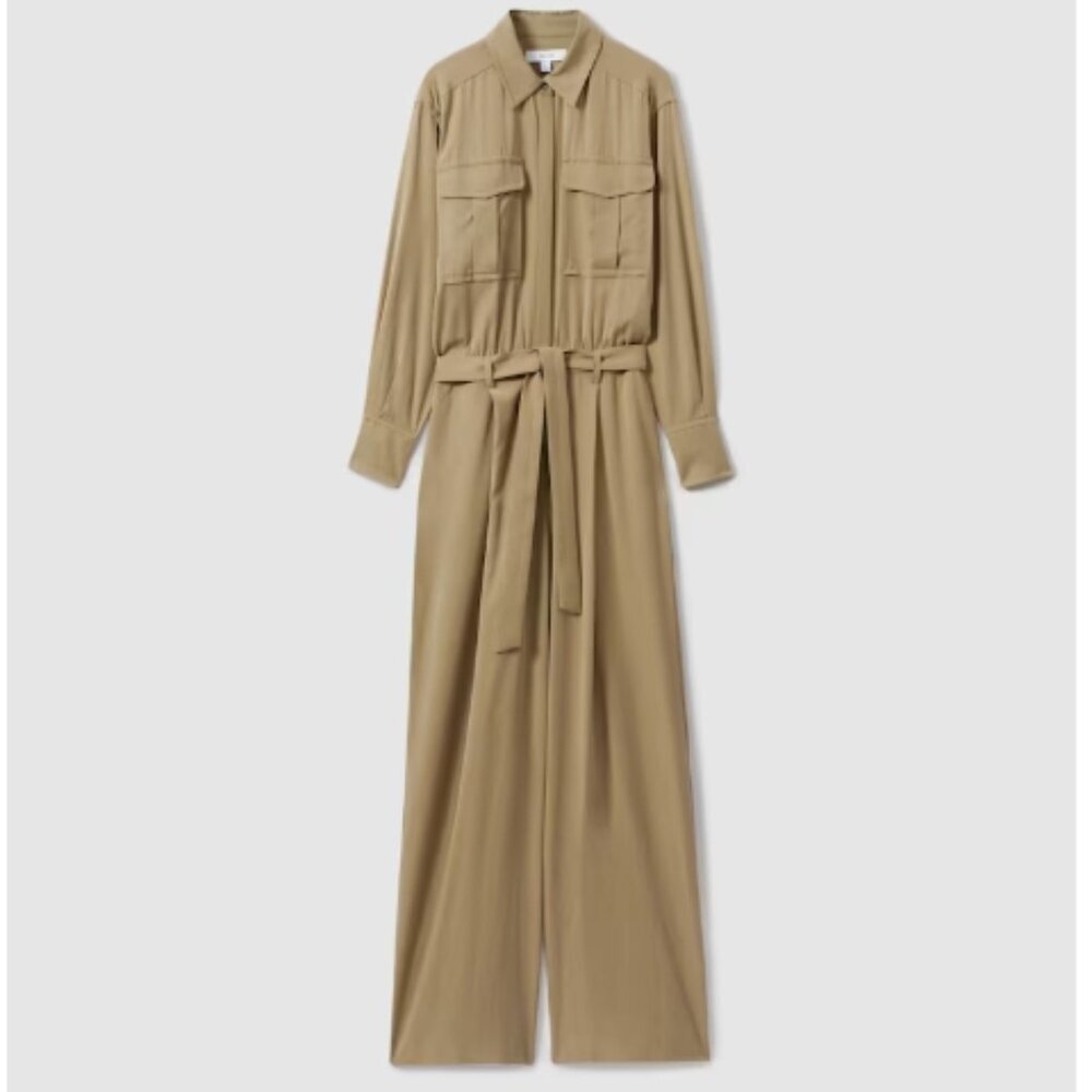 REISS Liliana Lyocell Wide Leg Jumpsuit in Khaki US 2 NWT - Picture 5 of 6